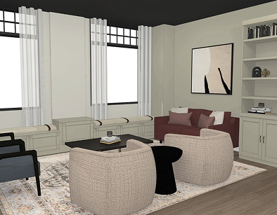 The Kendrick clubroom with plush seating